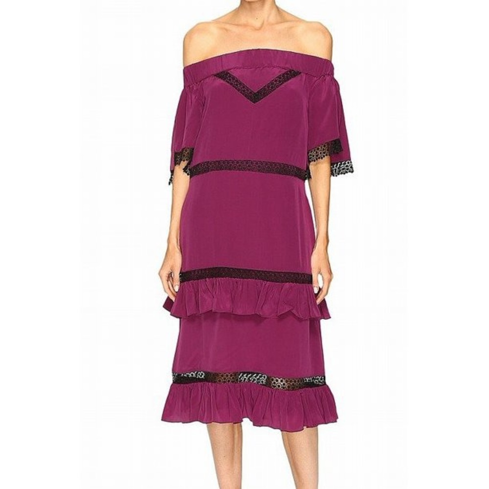 Prabal Gurung Purple Off Shoulder Silk Lace Dress